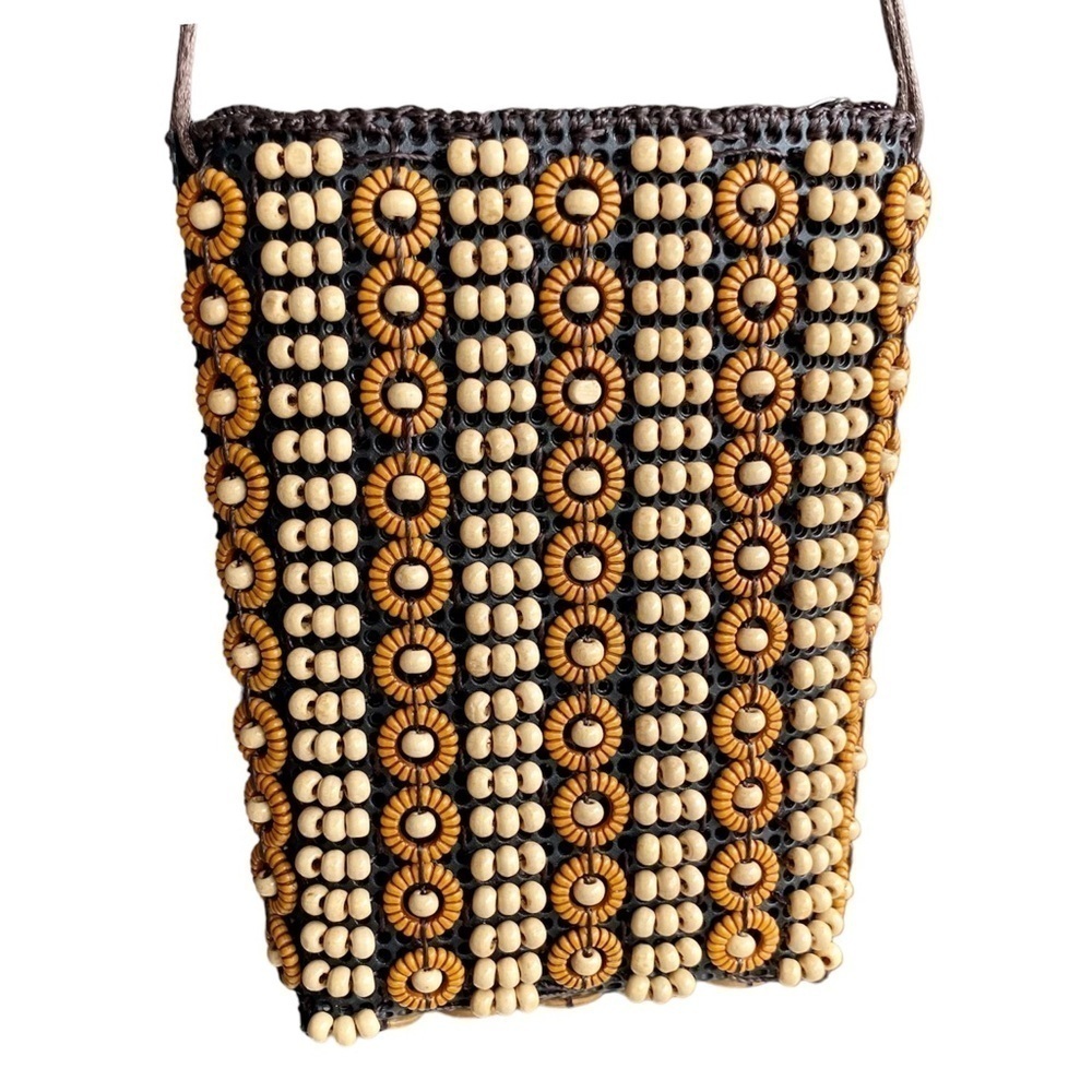 Boho Artisan Natural Beaded Crossbody Bag Tan/Brown/Black